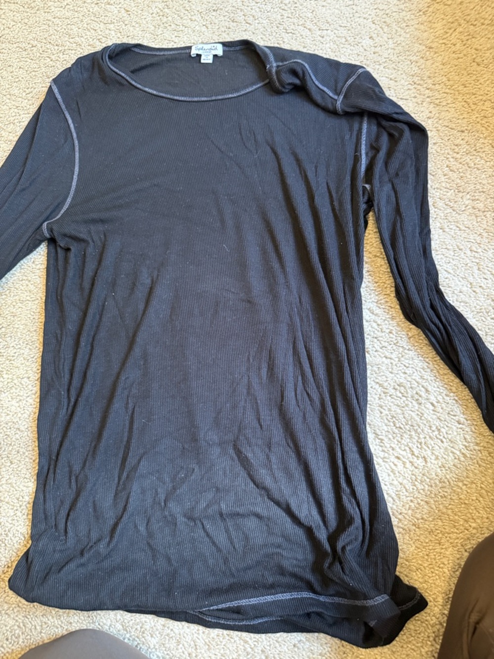 Splendid Black Long Sleeve Ribbed Crew Top